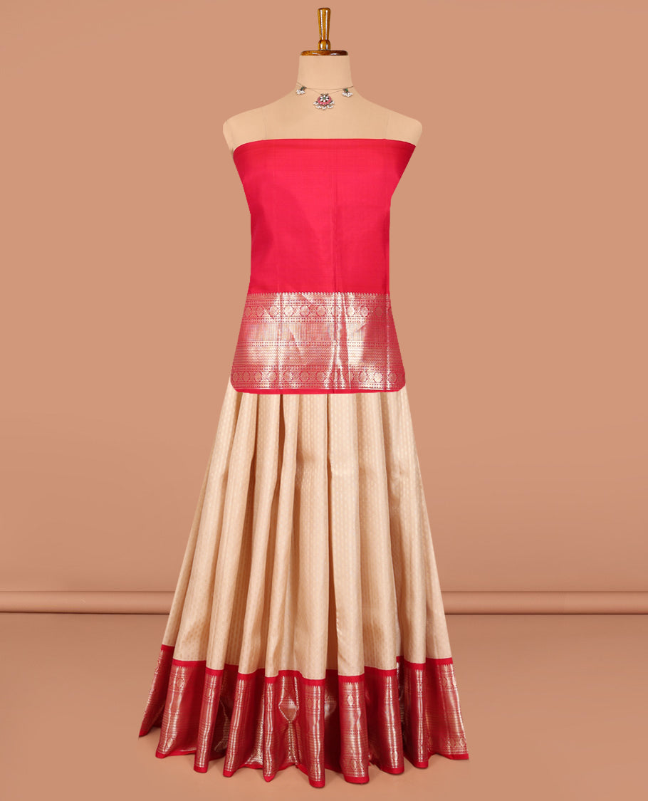 Cream Pure Silk Half Saree