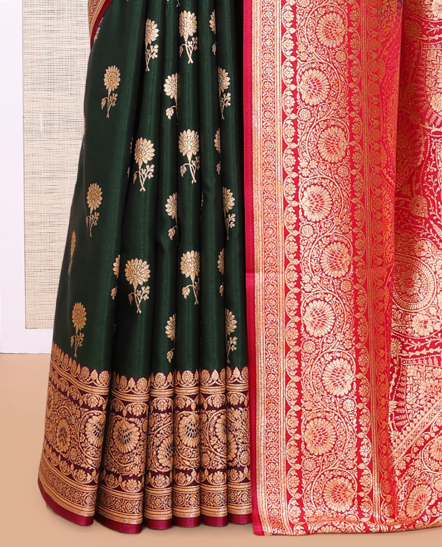 Green Semi-Banaras Nylon Saree