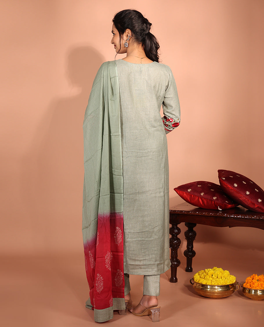 Green Cotton Readymade Suit