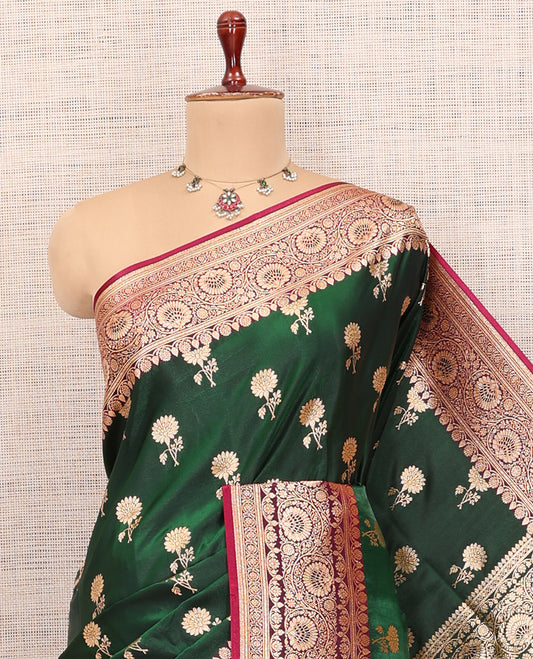 Green Semi-Banaras Nylon Saree