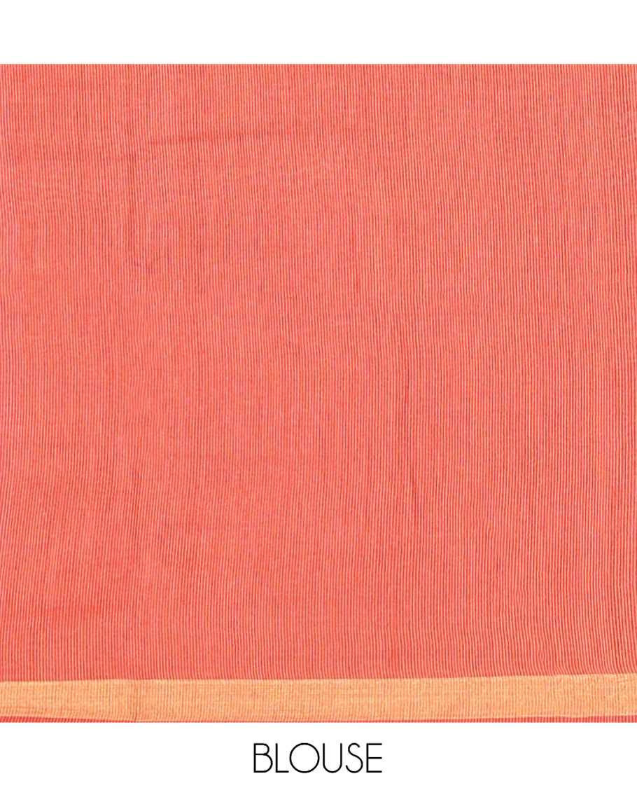 Red Tussar Silk Saree, Woven with Floral Buttas, a Zari Border, Self-Pallu of Buttas and Stripes, and Matching Blouse