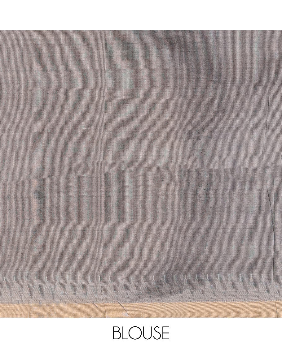 Black Tussar Silk Saree, Accentuated with Buttas, a Subtle Zari Temple Border, a Self-Pallu, and a Matching Blouse
