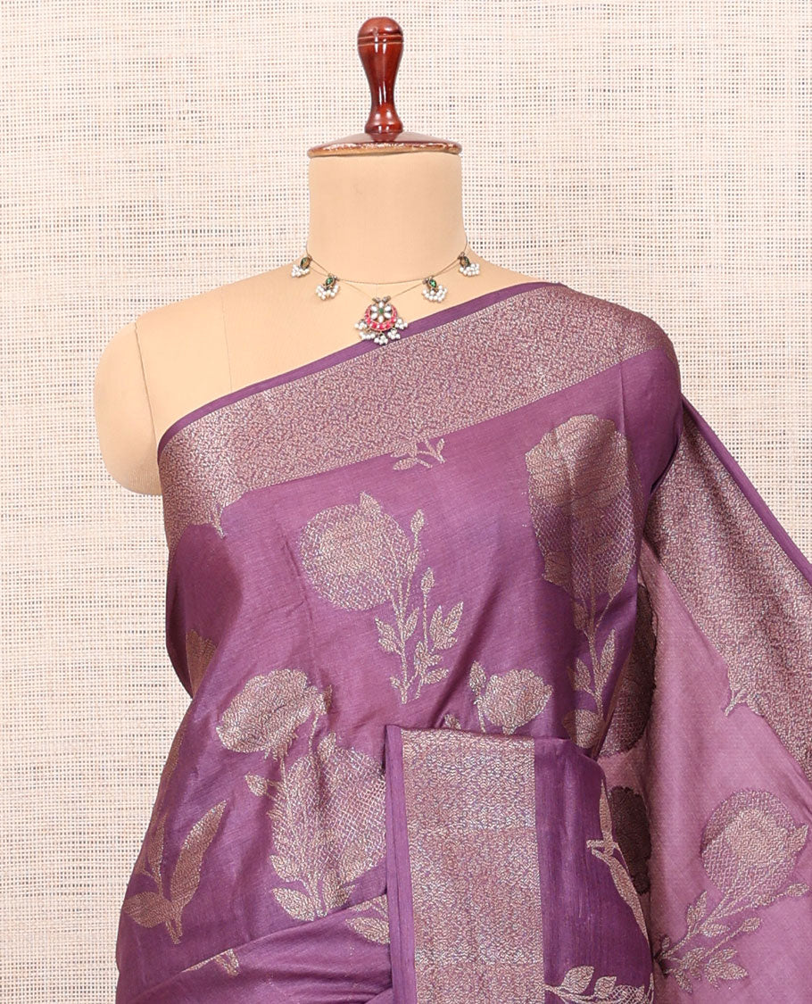 Purple Tussar Silk Saree