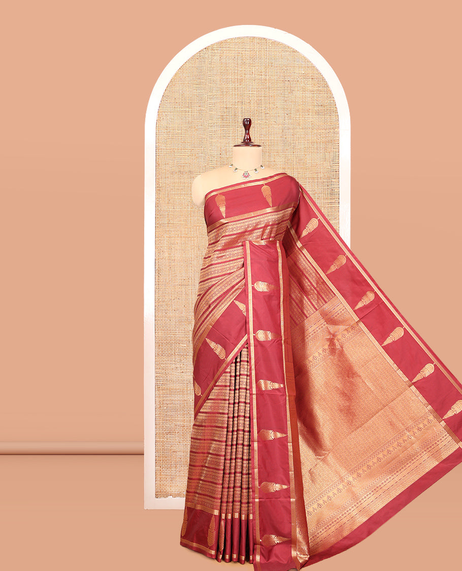 Dark Maroon Jacquard Budget Silk Saree, Zari Traditional Border, Jaal Pallu, and Jacquard Blouse