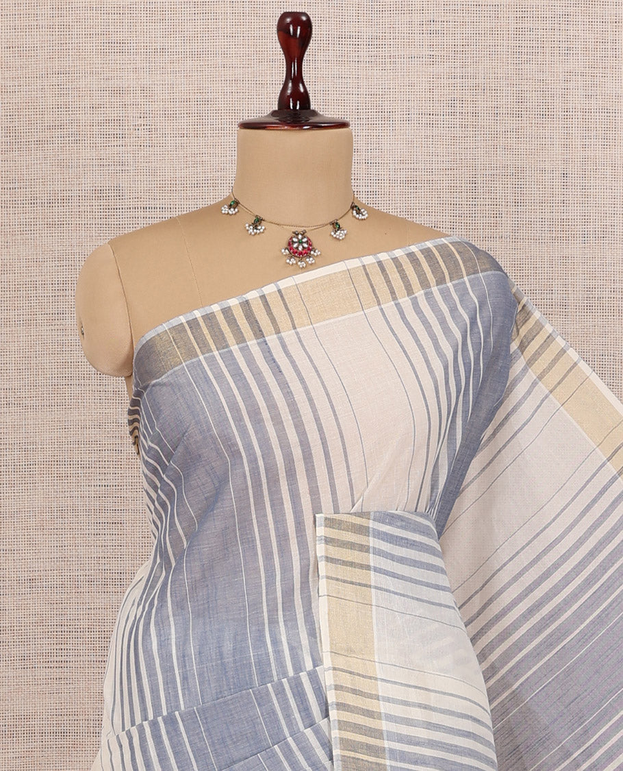 Cream-Grey Jute Cotton Saree