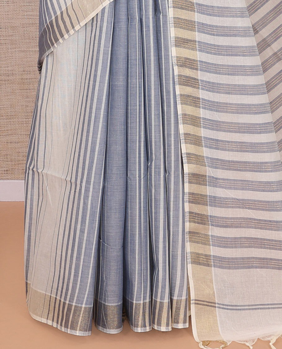 Cream-Grey Jute Cotton Saree