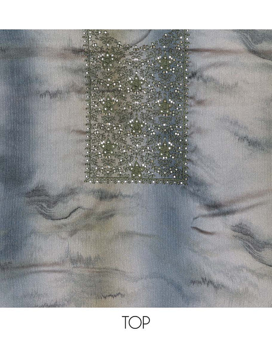Multi-color chudidhar material set floral thread embroidered top, with contrast plain bottom & floral motifs thread embroidered with sequins dupatta