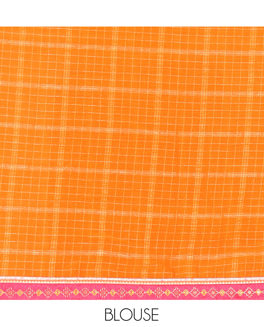 Rani Pink Chiffon Saree, Steeped in Richness of Paisleys, a Subtle Border, a Contrast Blouse