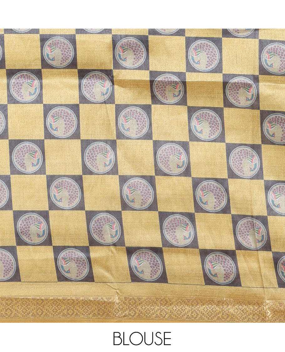 Yellow-Grey Semi-Tussar Saree