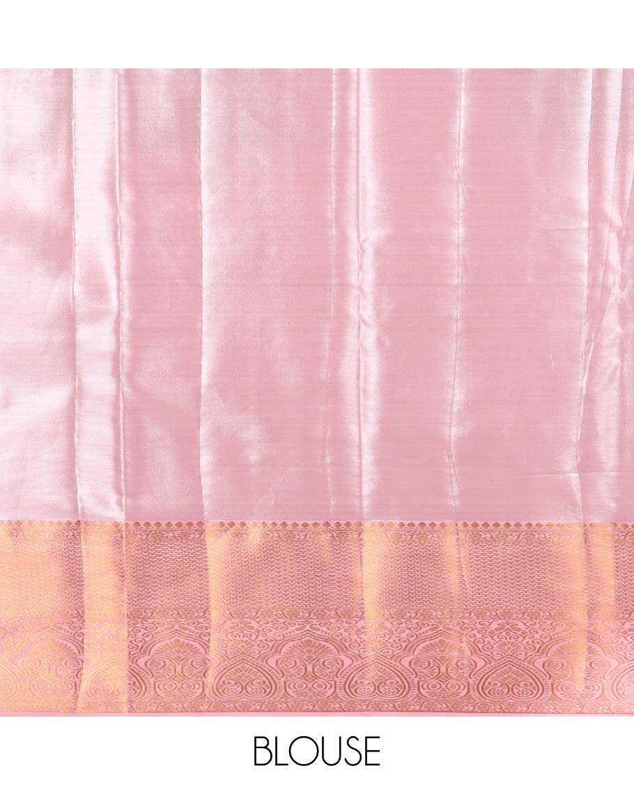 Lavender floral jacquard budget silk saree with contrast floral zari border & pallu of floral zari design
