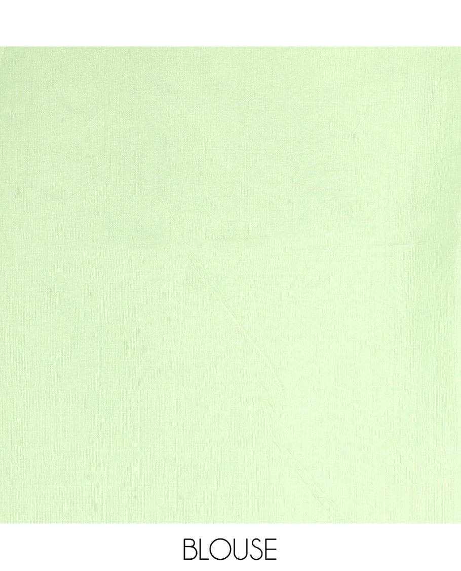 Green Khadi Cotton Saree, Adorned with Stripes, a Subtle Border, Striped Pallu, and Plain Blouse