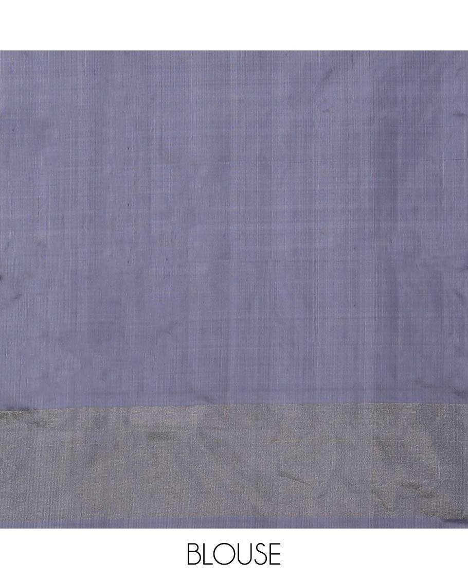 Grey ogee design ikkat silk saree with contrat plain border & argyle design pallu