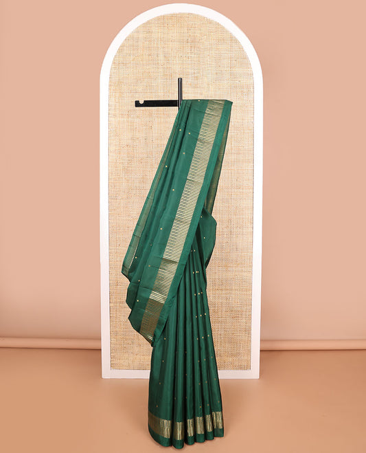 Dark green square buttas vasundhara elite silk saree with self striped border & pallu of stripes