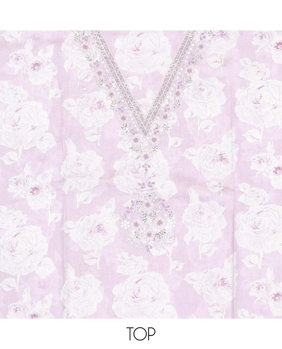 Lavender chudidhar material set floral print with mirror,beads work, striped bottom & floral, striped printed dupattta