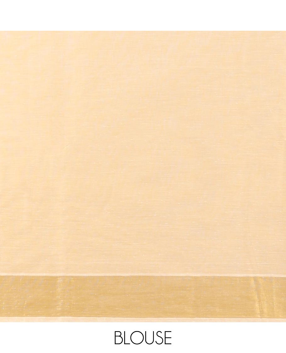 Sandal striped jute cotton saree, self-border & striped pallu