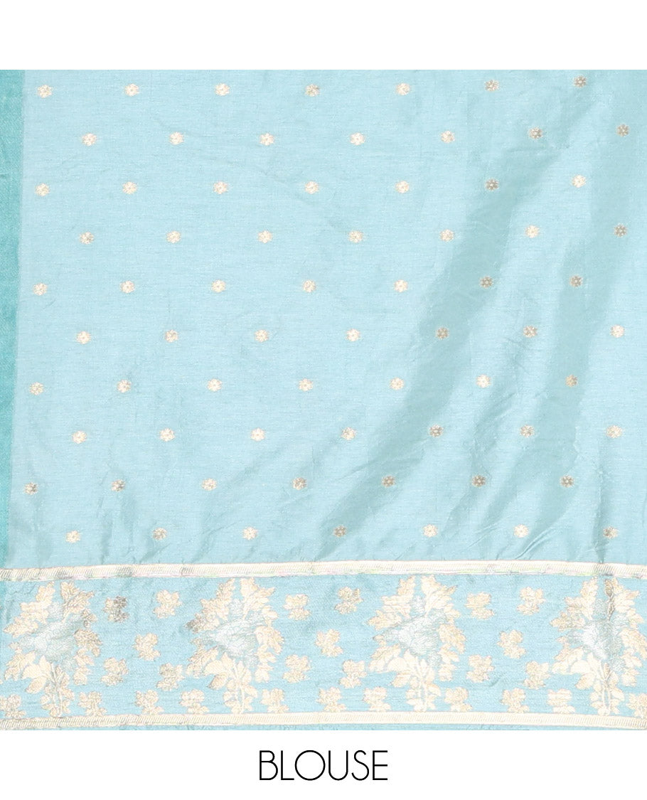 Purple Fancy Raw Silk Saree, Enriched with Floral Zari Buttas, a Contrast Floral Temple Border, Intricate Pallu, and a Contrast Blouse