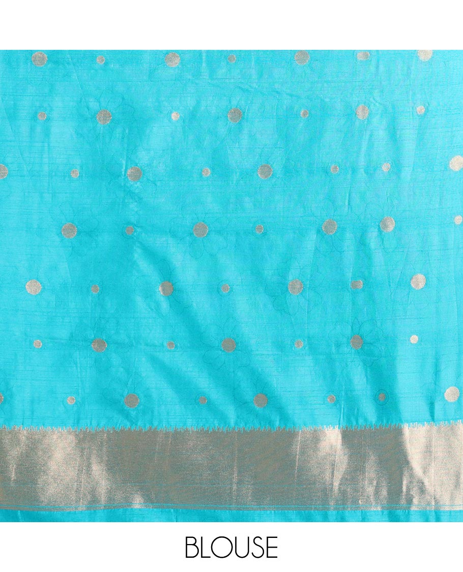 Rama blue zari butta design banaras tissue saree with butta border & rich brocade pallu along with running blouse