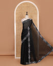 Black full-plain fendy chiffon saree, scallop swarovski stone work geometric border and contrast plain blouse