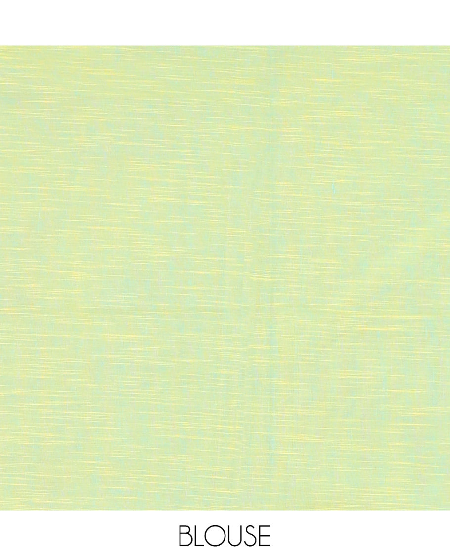 Yellow Geometric Textured Handloom Mercerized Cotton Saree, a Subtle Piping Border, Striped Pallu, and a Contrast Blouse