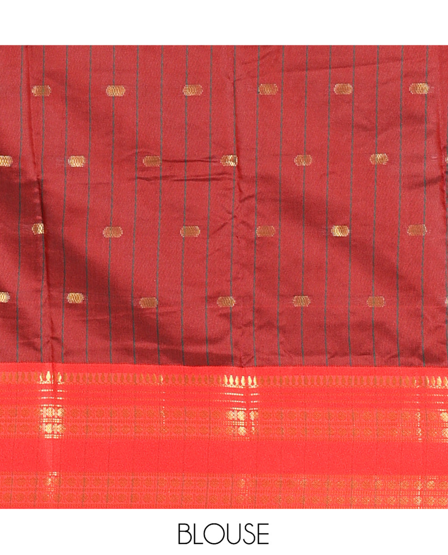 Bottle Green Softy Silk Saree, Adorned with Zari Buttas, a Contrast Traditional Zari Border, and a Matching Blouse