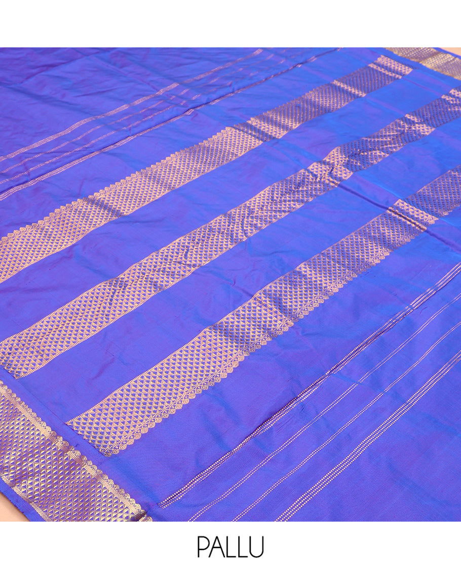 Blue Plain Nine-Yard Pure Silk Saree