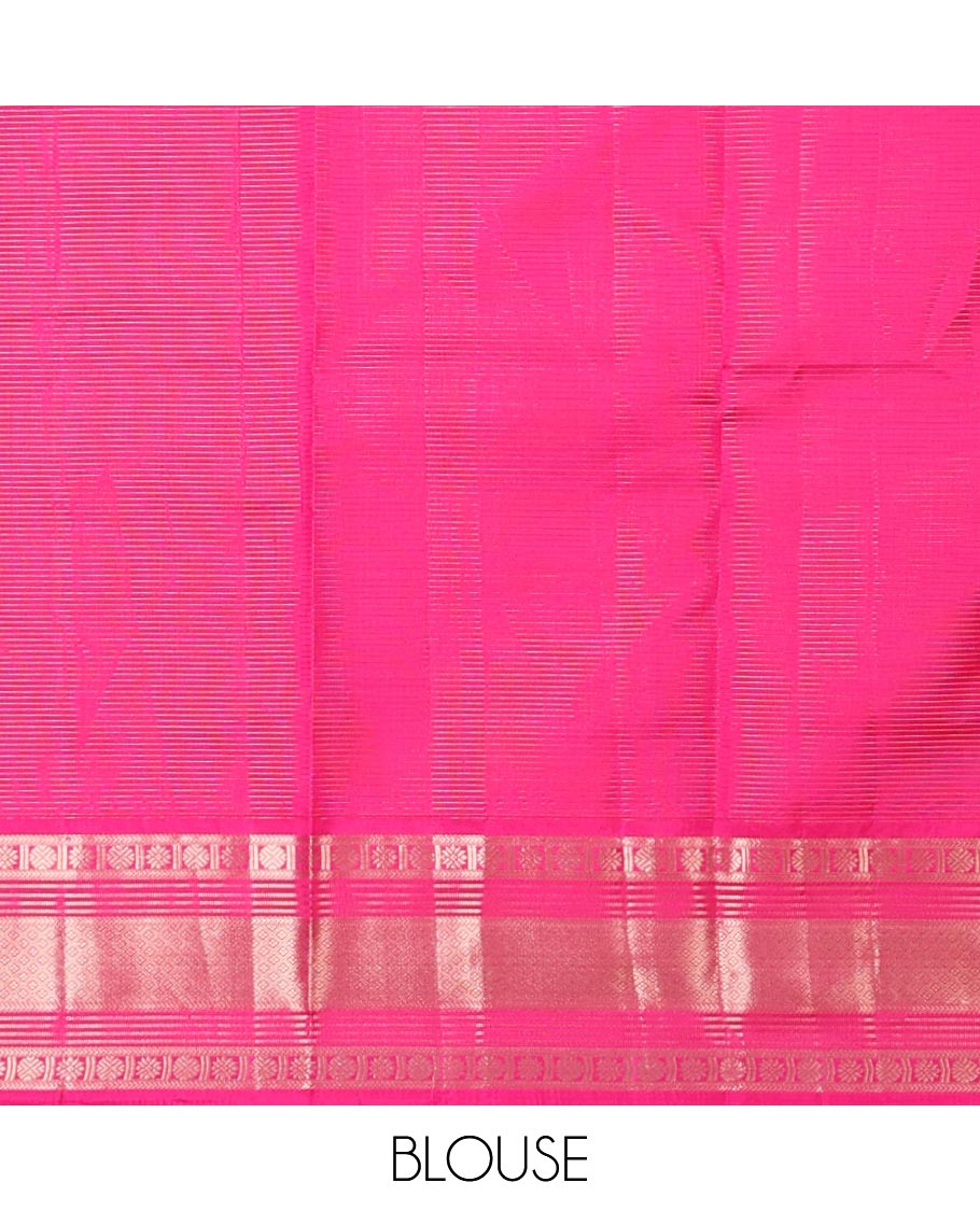 Blue checked silk saree with self traditional zari border & striped zari design pallu
