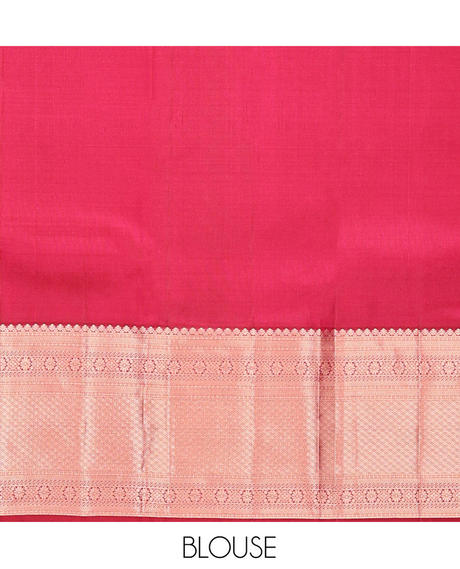Red Kanchipuram Wedding Silk Saree, Opulently Embellished with Jacquard Design on Its Body, Highlighted by Zari Border of Kathir, Kamalam, Diamond, and Jaal Designs, Grand Jaal Pallu, and Paired with a Matching Blouse