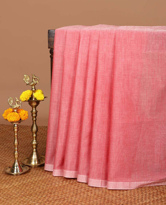 Light pink Striped soft khadhi cotton saree with self border & striped thread pallu along with striped blouse