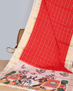Red checked art mysore silk saree  with contrast zari border & forest design pallu