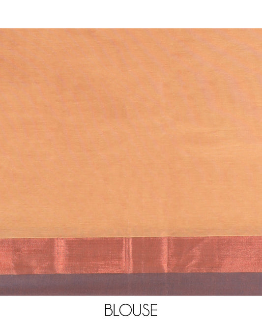 Light brown floral motifs kanchi cotton saree with contrast border & floral design pallu