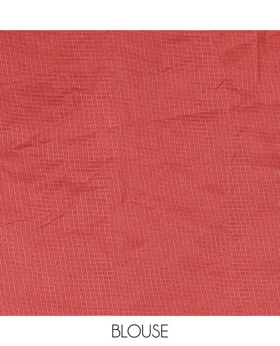 Pink plain & chikankari embroidered kota check saree, lace border, embroidered self-pallu & plain blouse