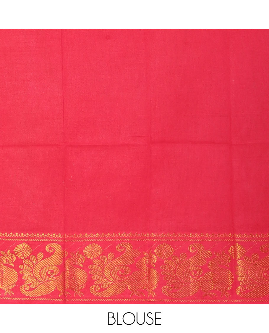 Navy blue Tamil letters printed Sungudi cotton saree, contrast traditional zari temple border, striped pallu & contrast plain blouse