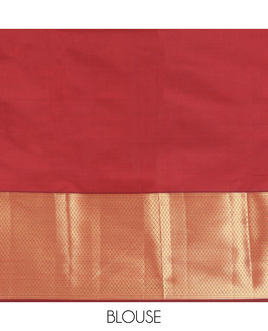 Sandal Vasundhara Lite Silk Mix Saree, Adorned with Pakshi Buttas, a Contrast Mayil Kann Border, Grand Pallu, and a Contrast Blouse