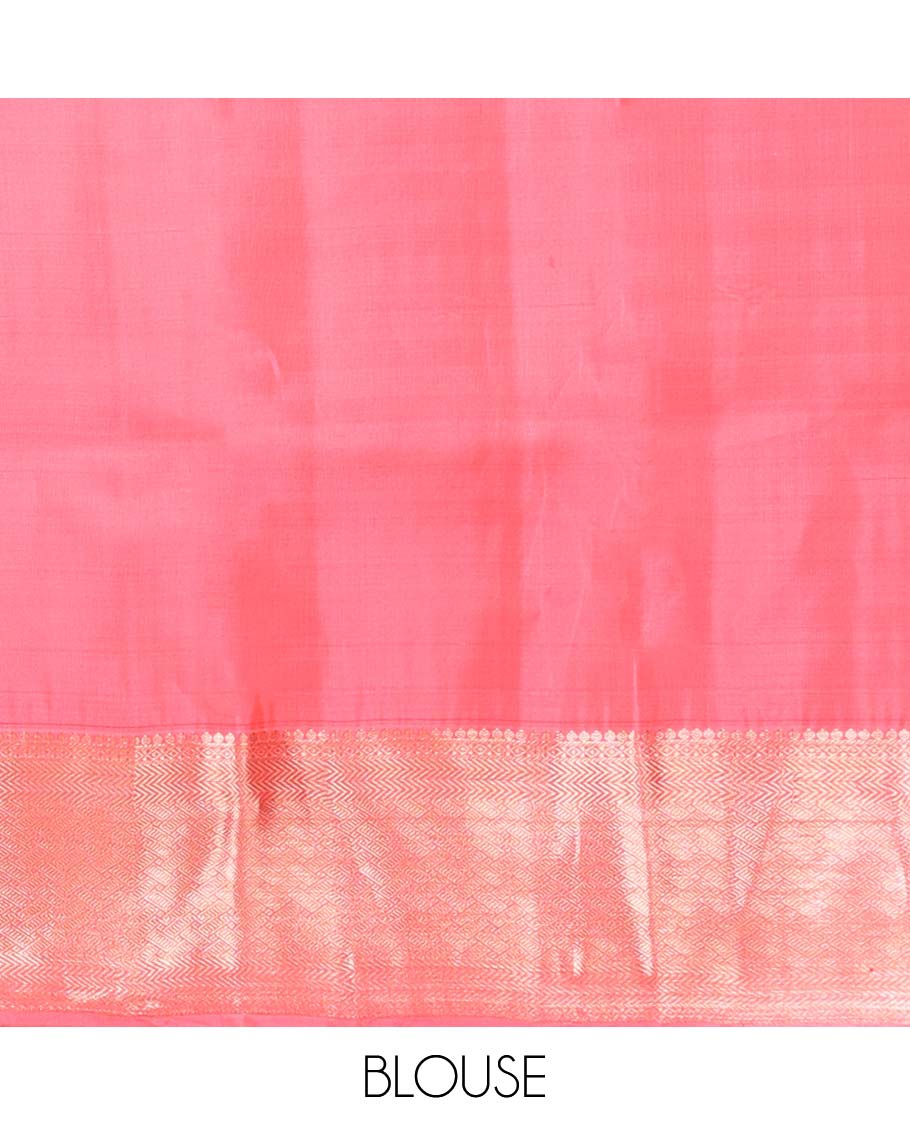 Red floral jacquard kancheepuram silk saree with self zari design & taditional zari design pallu