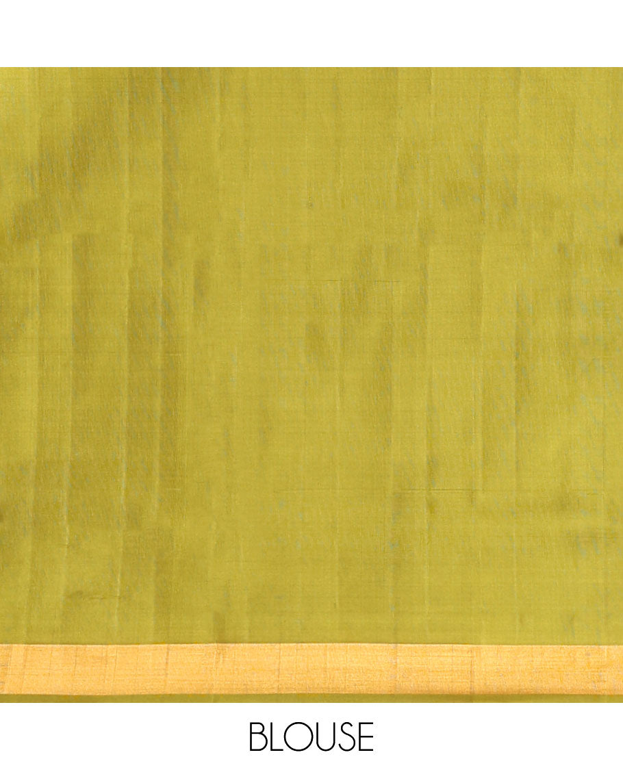 Green floral design uppada silk saree with contrast zari border & striped, floral zari design pallu
