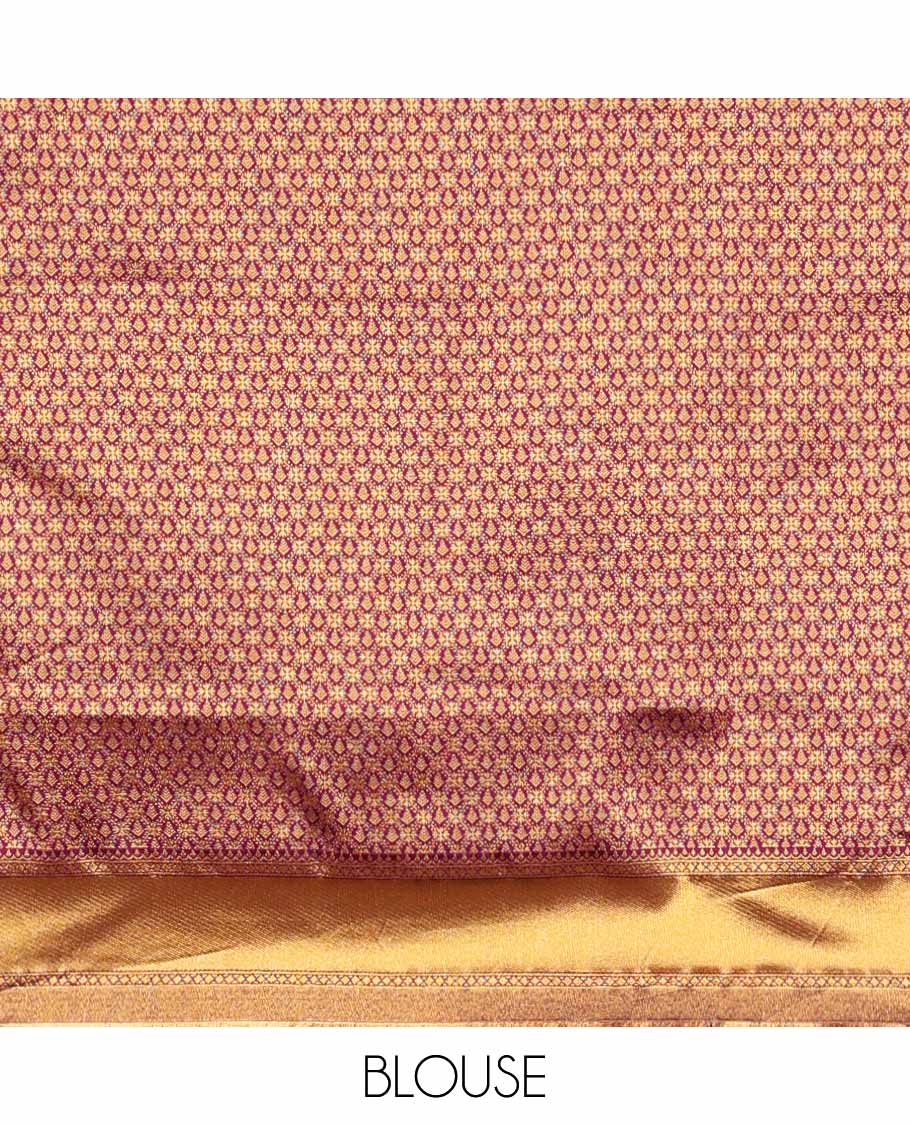 Brown buttas art silk half saree with contrast zari border, argyle pattern blouse & buttas with zari border dhavani