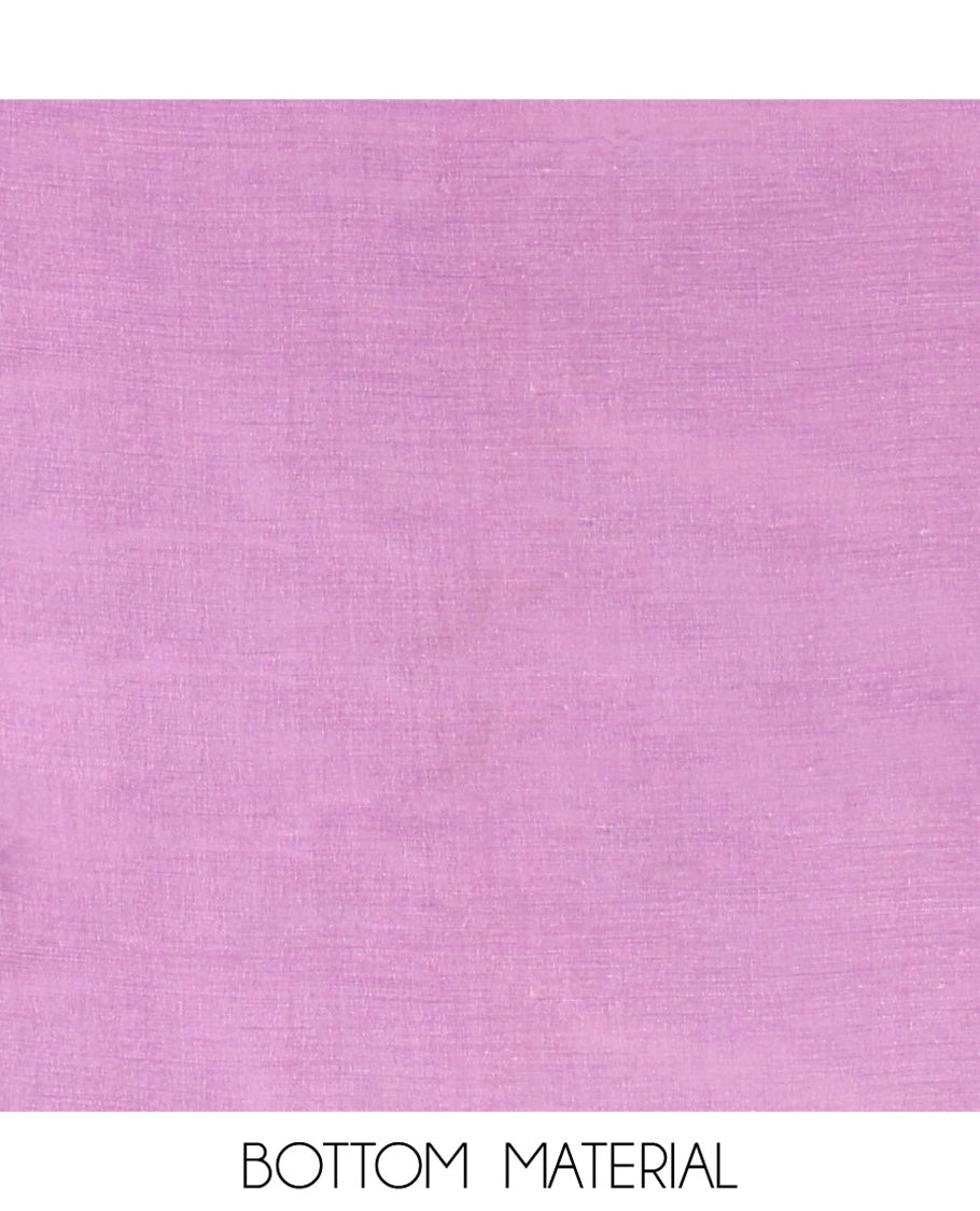 Lavender Mul Chanderi Material Chudidar Set, Elevated with Appliqué Floral Embroidery on Its Top, a Plain Santoon Bottom, and Paired Scallop Embroidered Mul Chanderi Dupatta