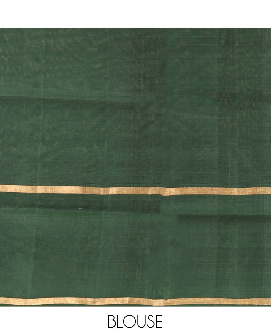 Green Mayuri Lite Silk Mix Saree, Sparsely Woven with Checks on Its Body, Highlighted by Self-Border, Complemented by a Contrast Pallu of Floral Designs, and Paired with a Contrast Blouse