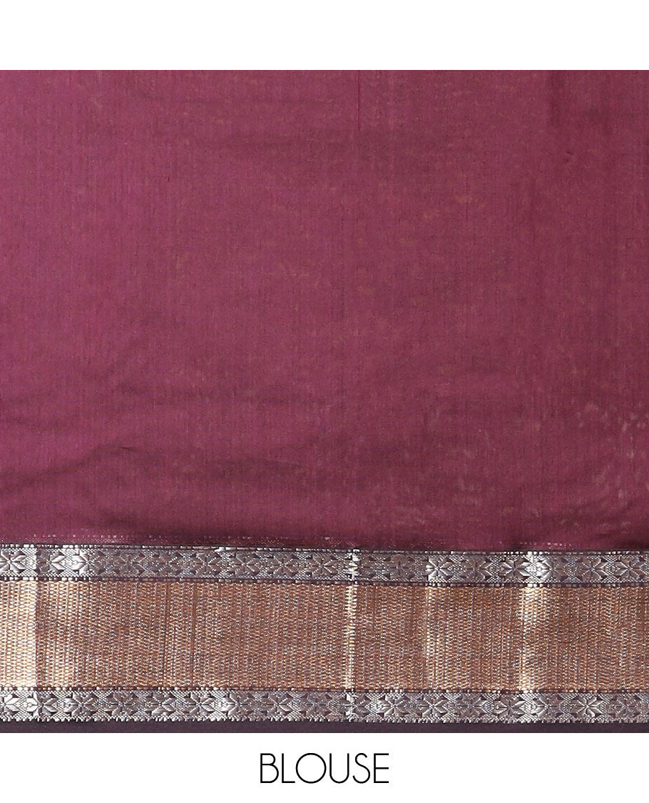 Brown maheshwari cotton saree with contrast  floral zari design border & striped pallu