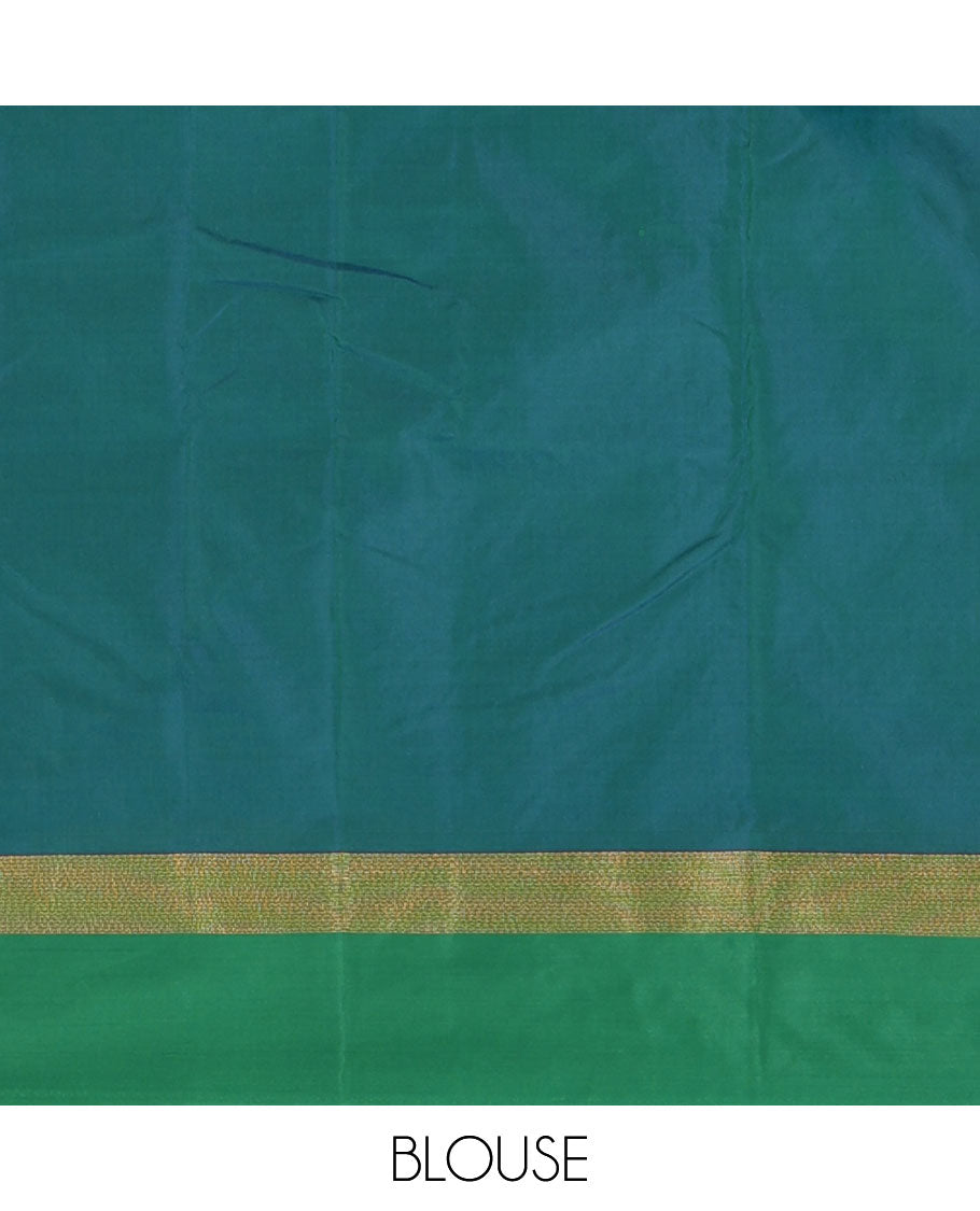 Royal blue full-plain semi-soft saree, contrast satin border of zari stripes, striped pallu & contrast plain blouse