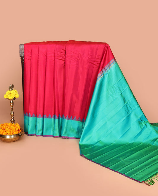 Red Plain Design Gadwal Silk Saree