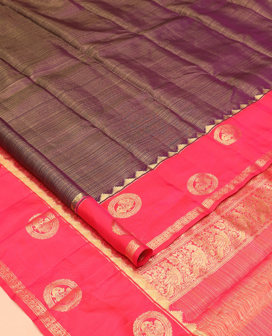 Magenta-Pink Stripes Vasundhara Lite Silk Mix Saree