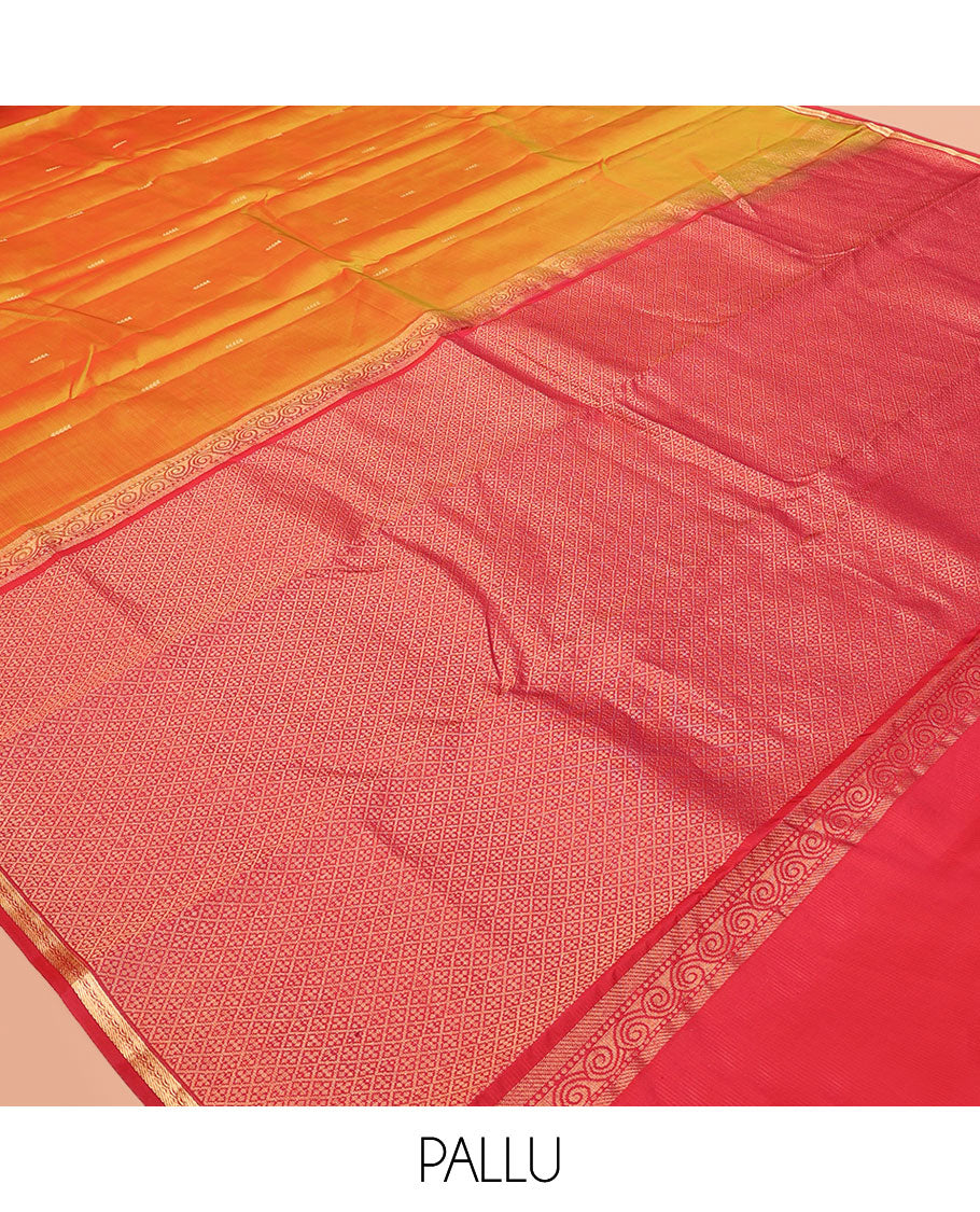 Orange Zari Buttas Vasundhara Lite Silkmix Saree, a Contrast Piping Border, Jaal Pallu, a Contrast Blouse