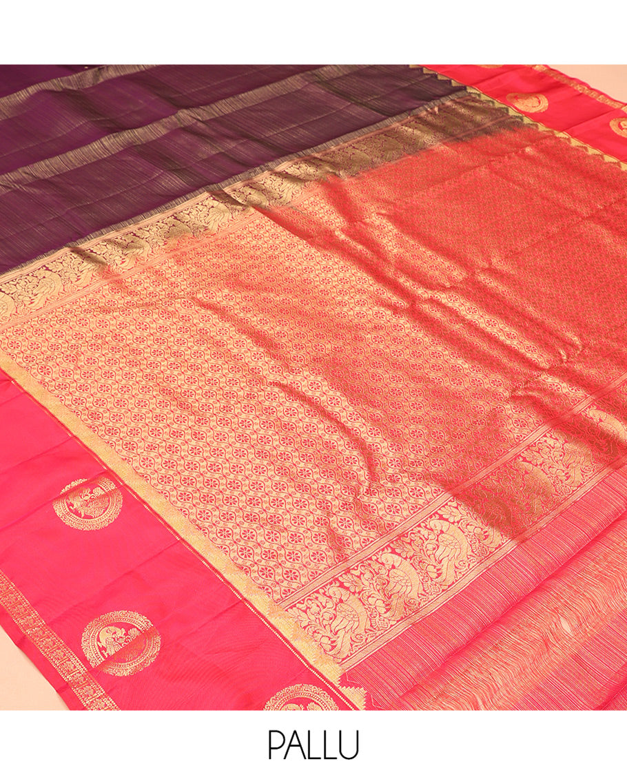 Magenta-Pink Stripes Vasundhara Lite Silk Mix Saree