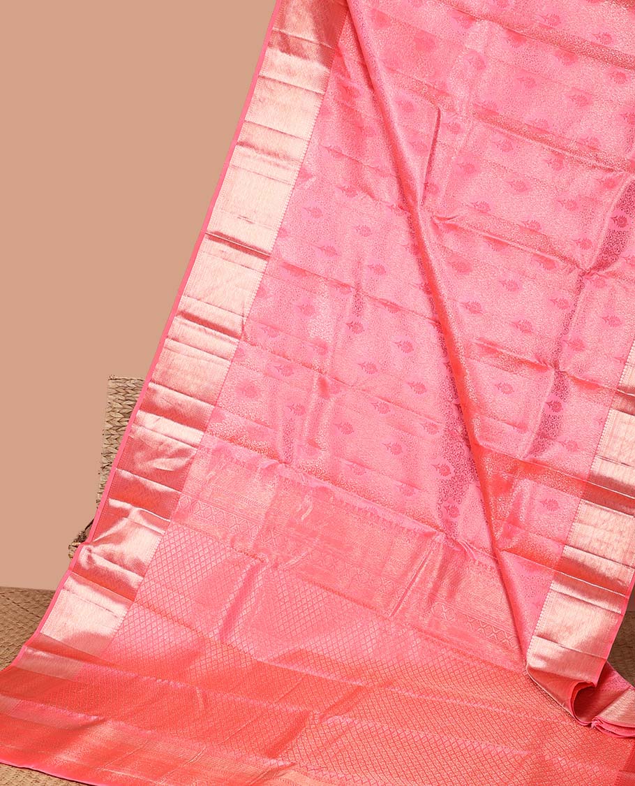 Red floral jacquard kancheepuram silk saree with self zari design & taditional zari design pallu