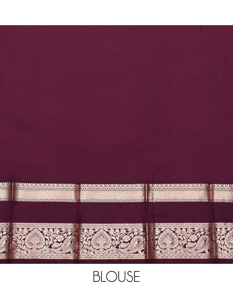 Orange Budget Silk Saree, Featuring Zari Buttas, Complemented by a Contrast Traditional Zari Rettai Pettu Border, Intricately Designed Pallu, and a Contrast Blouse