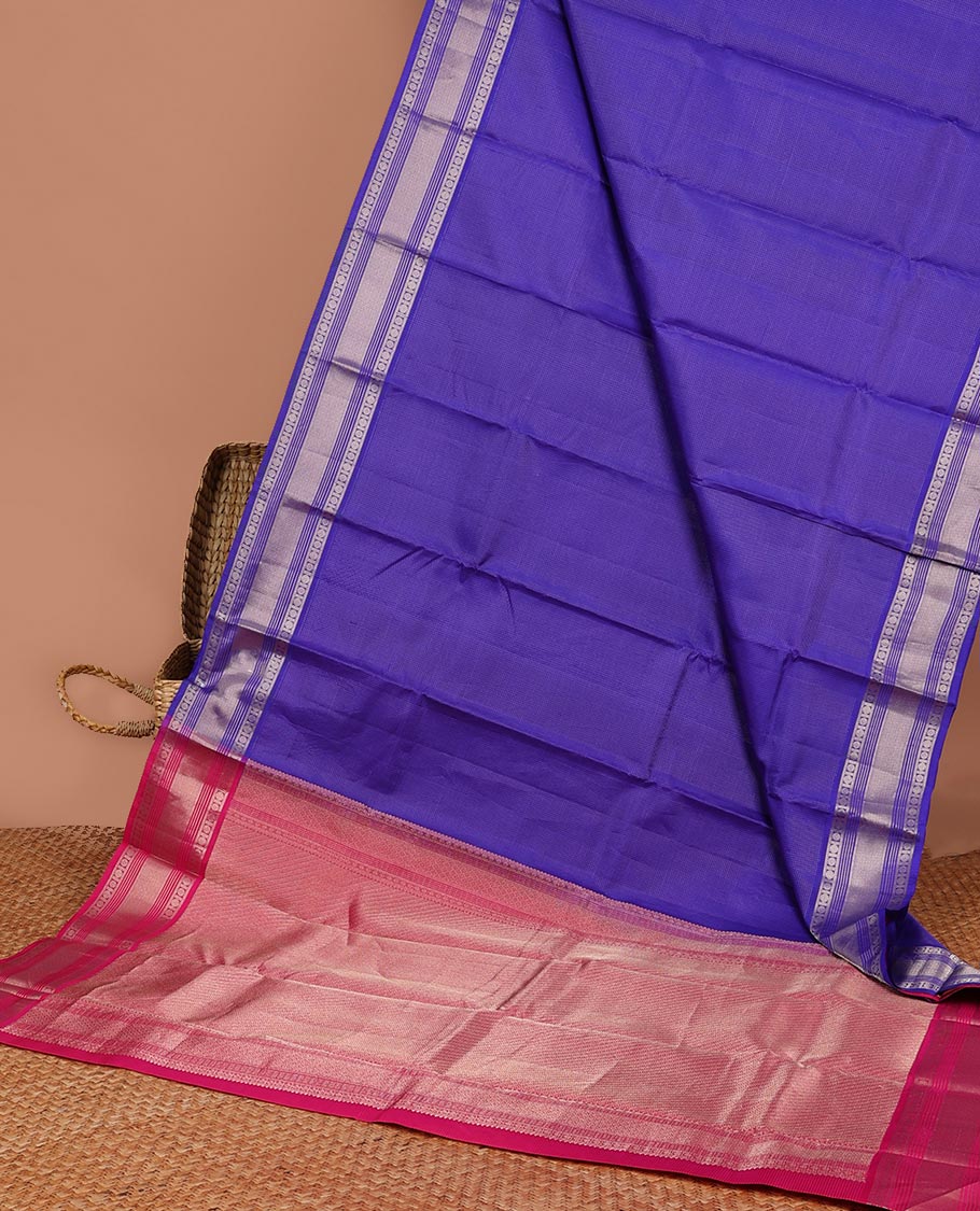 Blue checked silk saree with self traditional zari border & striped zari design pallu