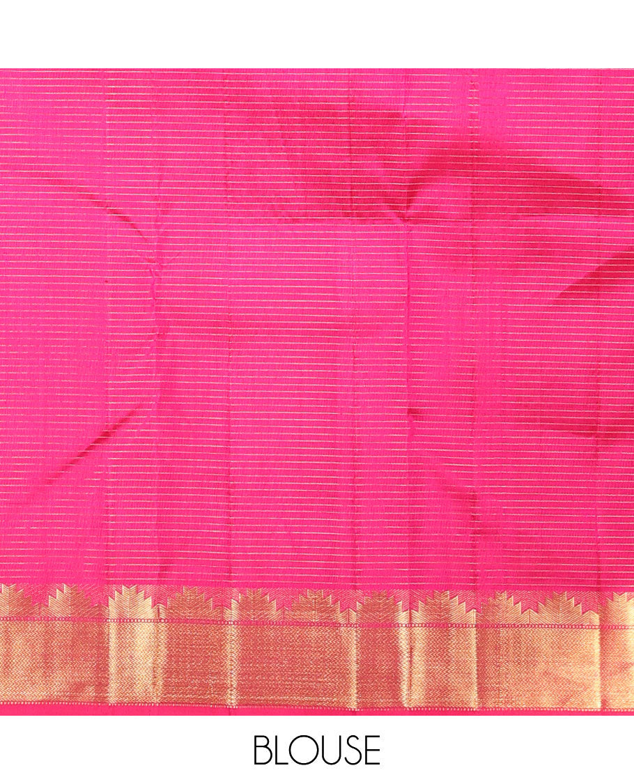 Pink checked with floral buttas kancheepuram silk saree, self traditional zari design border & intricate jaal zari pallu