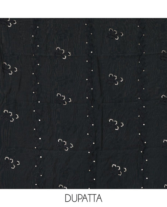 Peacock blue material chudidar set, floral print & thread neck embroidered rayon top, matching cotton bottom & sequins embroidered floral dupatta