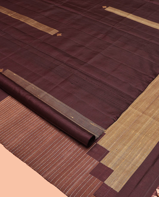 Borderless Brown Mayuri Soft Silk Saree, Crafted with Zari Buttas All Over Its Body, Highlighted by a Uniquely Patterned Pallu, and Paired with a Matching Blouse